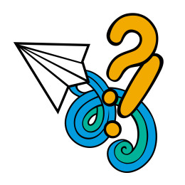 A graphic that incorporates a question mark, exclamation mark and paper air plain. The visuals represent the effort of learning about a topic and exploring an interest.
